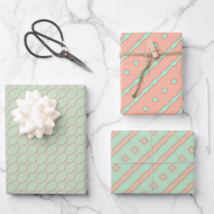 Peach and Mint Wrapping Paper Flat Sheet Set 12