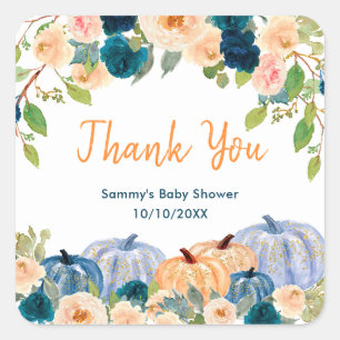 Peach and Navy Pumpkins Bridal Shower Thank You Square Sticker