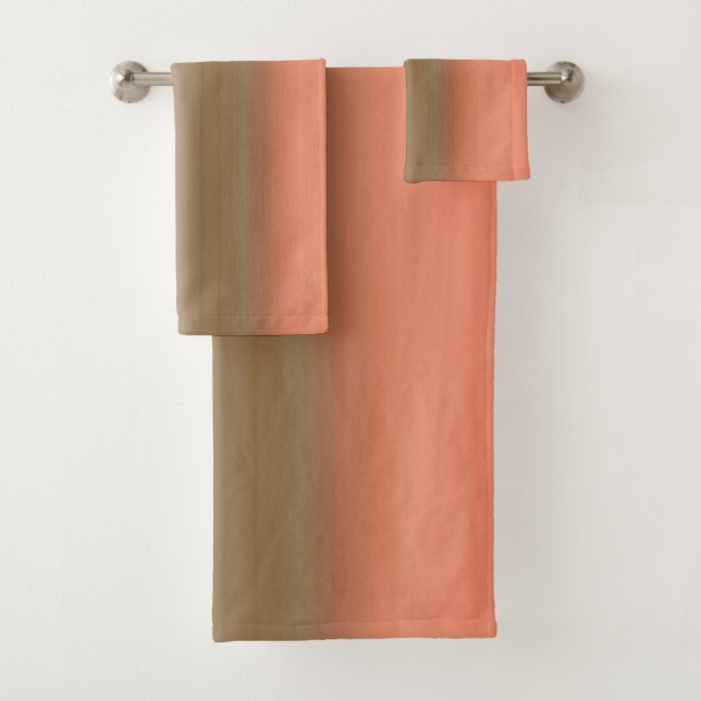 peach and olive streaks bath towel set (Insitu)