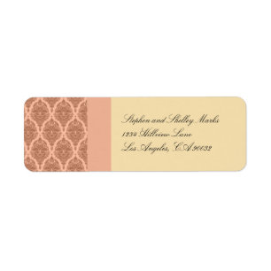 Peach and Orange Damask wedding address label