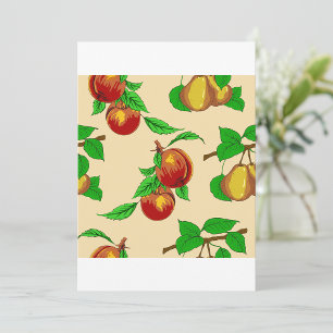 Peach and Pear Fruit Pattern Rustic Botanical Invitation