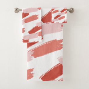 Peach and Pink Abstract Artwork Bath Towel Set