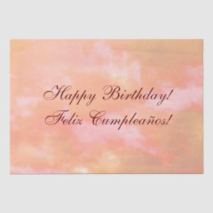 Peach and Pink Clouds Bilingual "Feliz Cumpleaños" Tissue Paper
