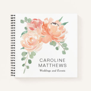 Peach and Pink Feminine Watercolor Botanical Notebook