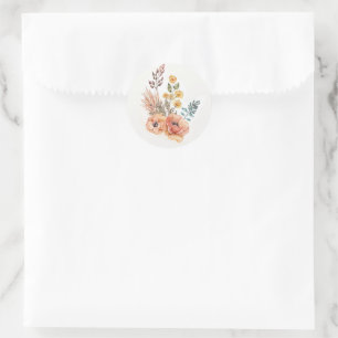 Peach and Pink Floral  Classic Round Sticker
