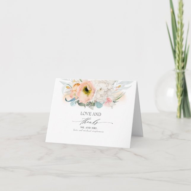 Peach and Pink Floral Wedding Thank You (Front)