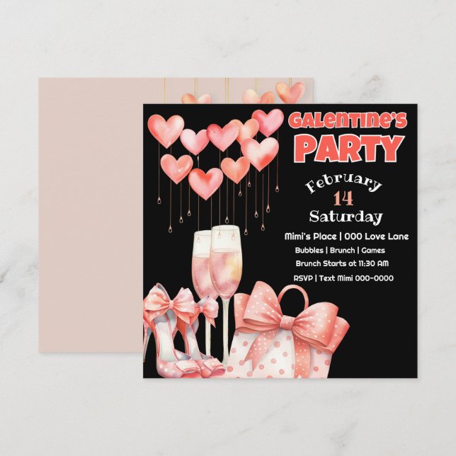 Peach and Pink Galentine's Day Party Invitation (Front/Back)