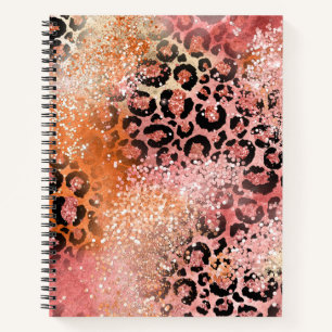 Peach and Pink Glitter Leopard Print Notebook