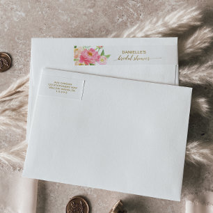 Peach and Pink Peony Flowers Bridal Shower Wrap Around Label