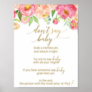 Peach and Pink Peony Flowers Don't Say Baby Sign