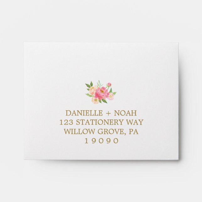 Peach and Pink Peony Flowers RSVP Envelope (Front)