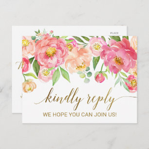 Peach and Pink Peony Flowers Song Request RSVP Invitation Postcard