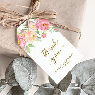 Peach and Pink Peony Flowers Thank You Favour Gift Tags