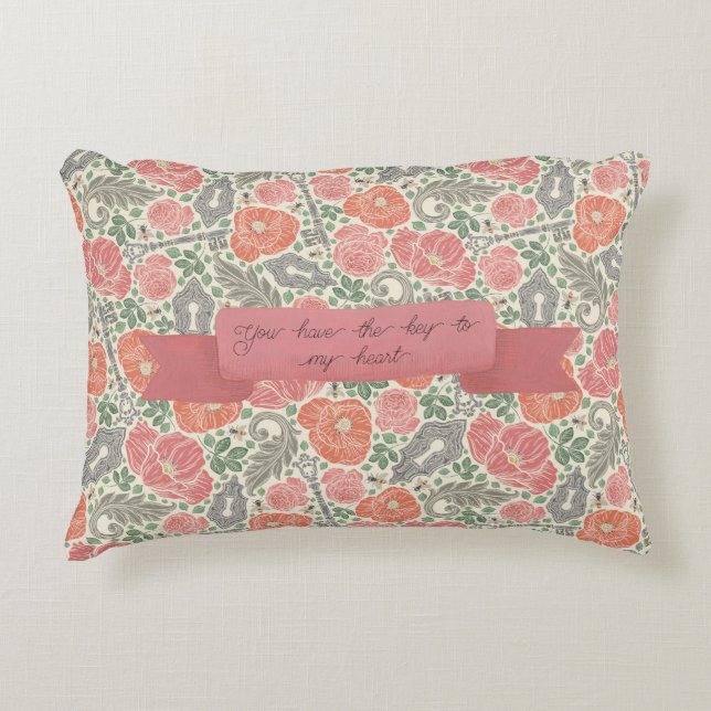 Peach and Pink Poppies Sentiment Sherpa Blanket Accent Pillow (Front)