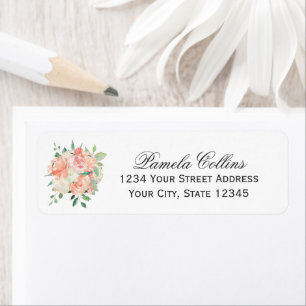 Peach and Pink Watercolor Bouquet Return Address