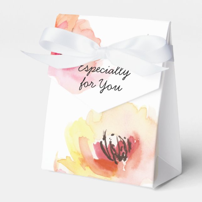 Peach and Pink Watercolor Floral Favor Box (Front Side)