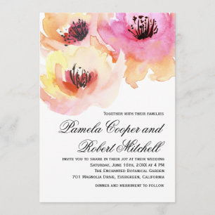 Peach and Pink Watercolor Floral Wedding Invitation