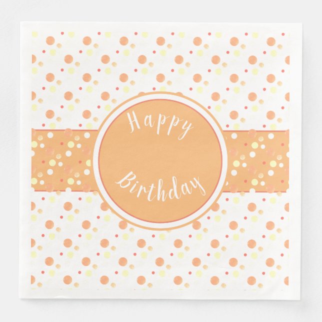 Peach and Polka Dot Happy Birthday Paper Napkins (Front)