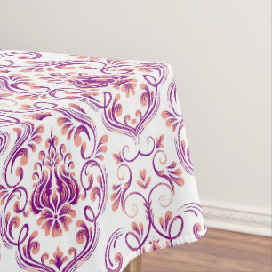 Peach and Purple Damask Floral Elegant Cotton Tablecloth