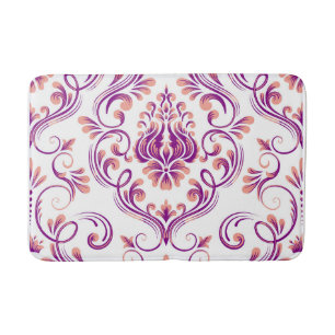 Peach and Purple Damask Floral Pattern Elegant Bath Mat