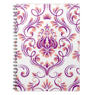 Peach and Purple Damask Floral Pattern Elegant Notebook