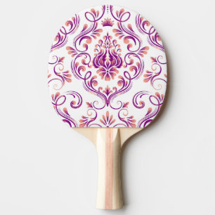 Peach and Purple Damask Floral Pattern Elegant Ping Pong Paddle