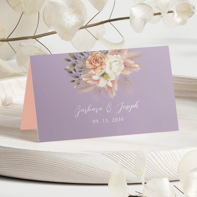 Peach and Purple Floral Wedding Place Card (Creator Uploaded)