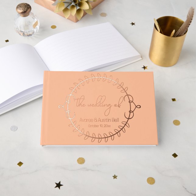 Peach and Rose Gold Foil Wedding Guest Book (Front Open)