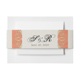Peach and Sage Elegant Scroll Wedding Belly Band Invitation Belly Band