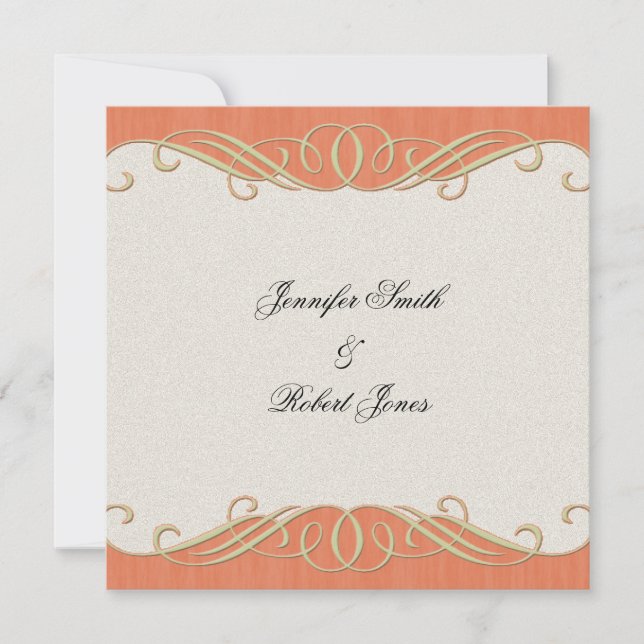 Peach and Sage Elegant Scroll Wedding Invitation (Front)