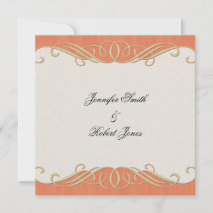 Peach and Sage Elegant Scroll Wedding Invitation