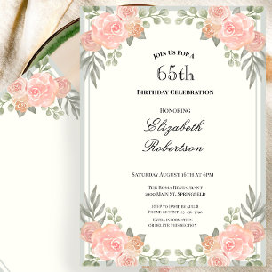 Peach and Sage Green Floral 65th Birthday Invitation