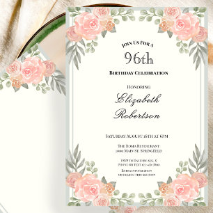 Peach and Sage Green Floral 96th Birthday Invitation