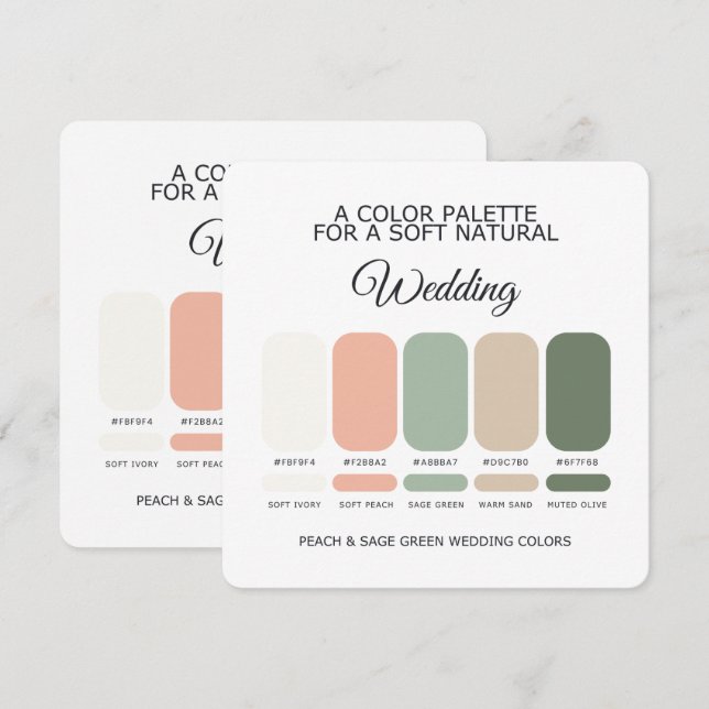 Peach and Sage Green Wedding Color Palette Card (Front/Back)