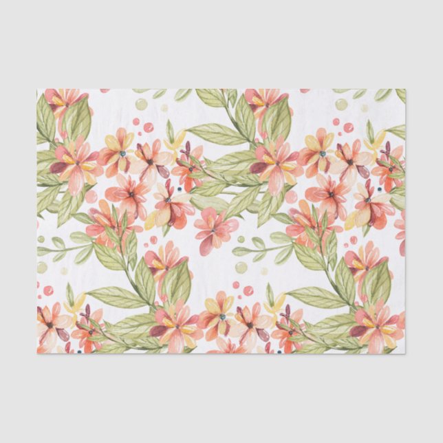 Peach and Sage Watercolor  Floral Tissue Paper (Front)
