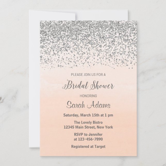 Peach and Silver Bridal Shower Invitation (Front)