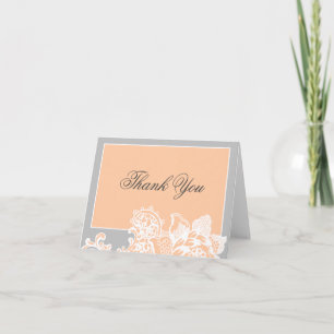 Peach and Silver Floral Scroll Thank You Card