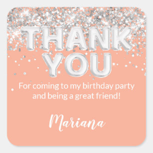 Peach and Silver Party Sticker for Favours
