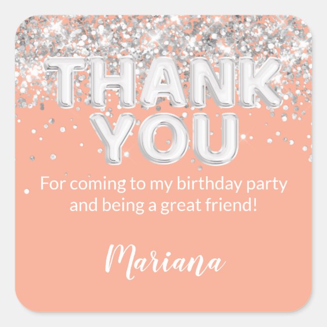 Peach and Silver Party Sticker for Favours (Front)