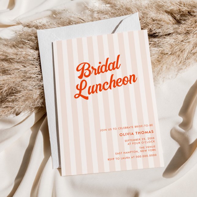 Peach and Tangerine Retro Stripes Bridal Shower Invitation (Creator Uploaded)