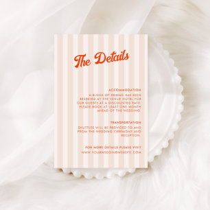 Peach and Tangerine Striped Retro Wedding Details Enclosure Card