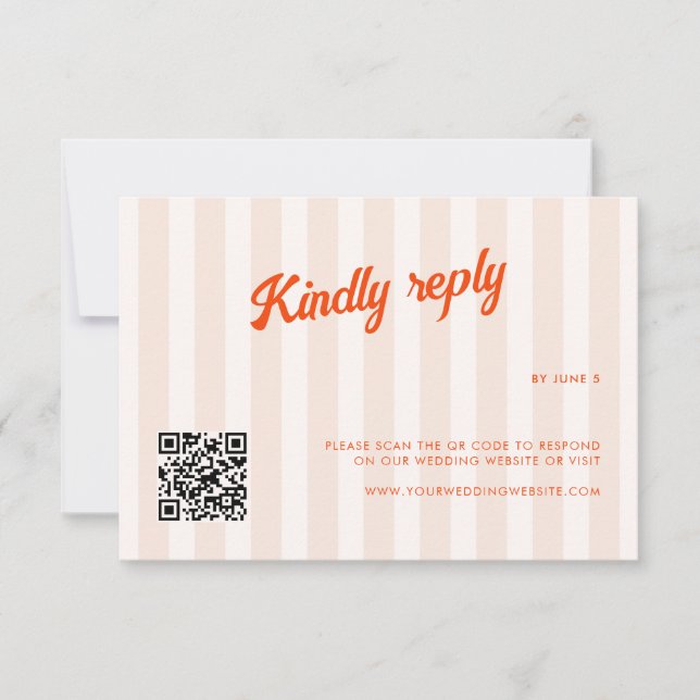 Peach and Tangerine Striped Retro Wedding RSVP Card (Front)