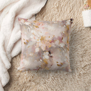 Peach and Taupe Abstract Floral Throw Pillow