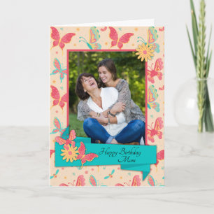 Peach and Teal Butterflies Birthday Card for Mom