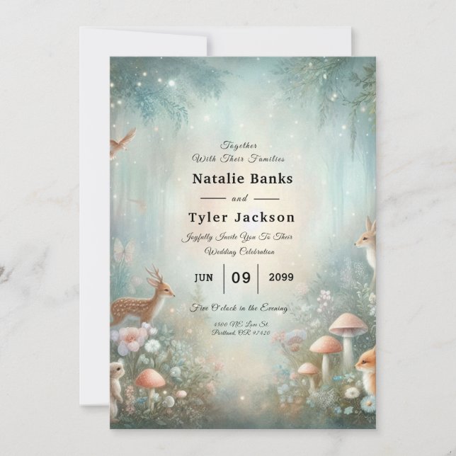 Peach and Teal Enchanted Forest Wedding Invitation (Front)
