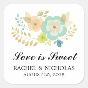 Peach and Teal Sheer Summer Flowers Favour Square Sticker