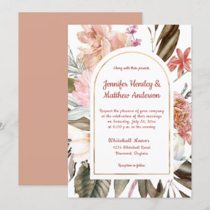 Peach and Terracotta Rustic Floral Wedding I Invitation