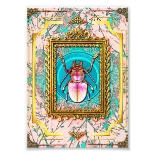 Peach and Turquoise Chic Victorian Beetle Specimen Photo Print