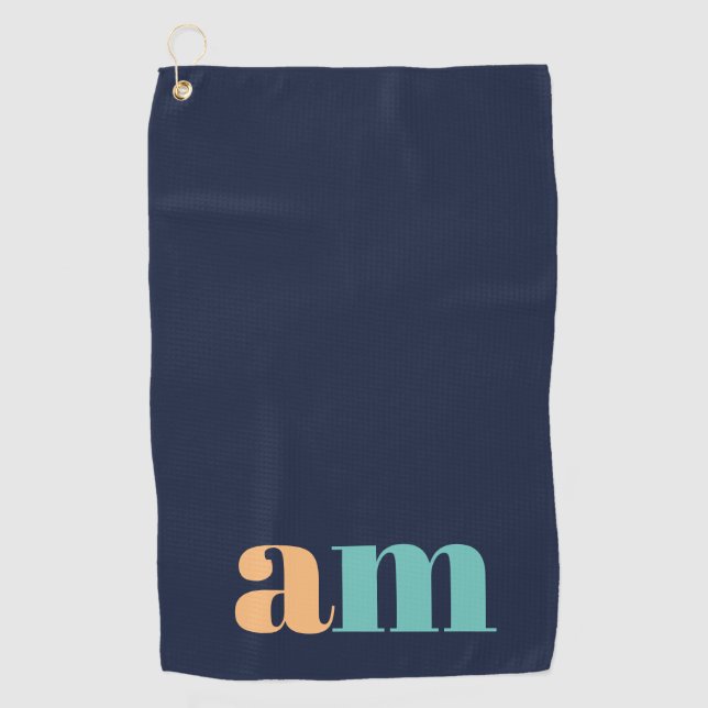 Peach and turquoise elegant monogram design golf towel (Front)