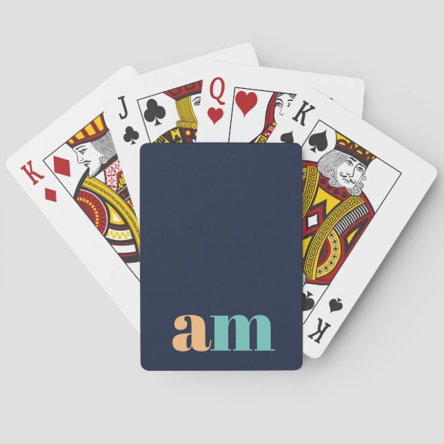 Peach and turquoise elegant monogram design playing cards (Back)